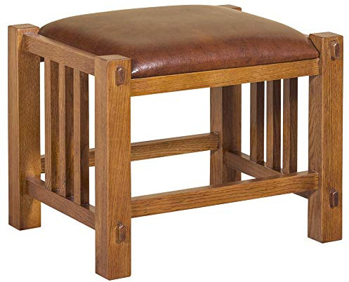 Crafters and Weavers Mission Spindle Stool - Quarter Sawn Oak & Leather Michael's Cherry
