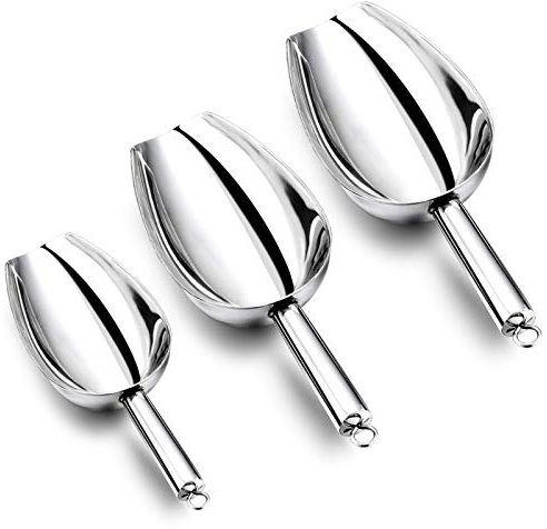 TEAMFAR Eisschaufel 3er-Set, Edelstahl Futterschaufel Mehlschaufel Abwiegeschaufel für Bar, Küchen, Büfett, Party, Gesund & Spülmaschinengeeignet, Verschiedenen Größen - 5/8 / 12 Unzen