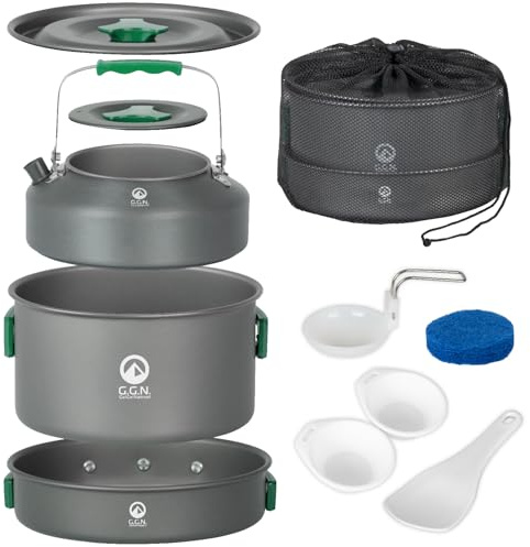 Go! Go! Nature! - Camping Cookware 9-Piece Set, Grey & Green