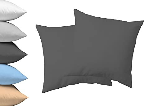2er Set Kopfkissenbezug 80x80cm, Doppelpack Kissenbezug, Serie Jasmin - kuschelig weich - Anthrazit, 100% Baumwolle