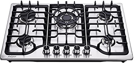 Anlyter 30 Inch Gas Cooktop, 5 Burners Built-in Gas Stove Top Stainless Steel, LPG/NG Convertible Gas Stove Dual Fuel Sealed Gas Hob