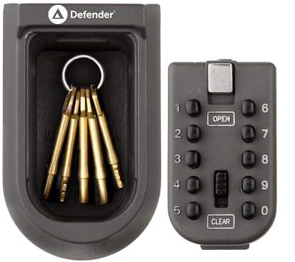 Defender Compact Key Safe - Wall Mounted Mini Outdoor Push Button Key Lock Box - Fixings Included