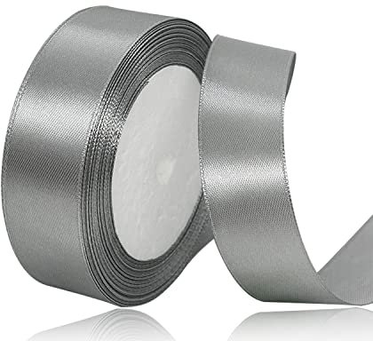 Grau Satinband 25mm x 22Meters Schleifenband Grau Satinband Geschenkband Dekoband Stoffband für Geschenk, Basteln, Nähprojekte, Haarschleifen, Brautstrauß, Hochzeits Dekoration
