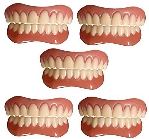 XZLZMD Silica Gel Prosthesis Teeth Upper and Lower Dentures Instant Veneers Temporary Dental Prosthesis Teeth Cosmetic Dental Veneers Comfort Fit Quick Dentures for Men Women One Size,5pair