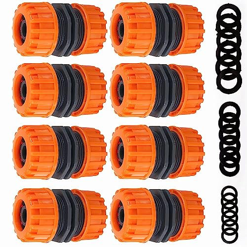 Miyobing 8 Pack Hose Repair Connector, Quick Fix Extend Connector for 1/2 Hose Pipe, Repair & Extend Without Tools (Includes 18pcs Replacing Seals Washers)