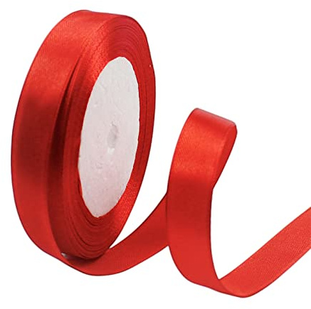 POPOYU Presentband i sidensatin för sömnad eller som utsmyckning till bröllop, fest, tårtförpackningar, lådor, buketter eller hemmet, rött, 15 mm x 22 m