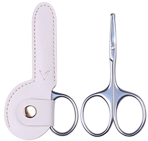 YOUYISI Tijeras pequeñas multifunción de 9,5 cm con funda de piel sintética, punta redondeada y mango grande, acero inoxidable #420j2