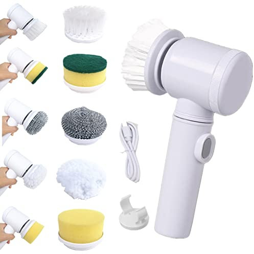 Elektrische Reinigungsbürste, kabelloser Handheld mit 5 austauschbaren Bürstenköpfen, Reinigungsbürste Spin Scrubber für Badezimmer, Badewanne, Küche, Fliesen, Fenster, Wanne, Geschirr, Waschbecken