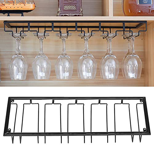 SHISHI 6 Fentes Porte-Verres Suspendu Inversé sous Meuble, Support de Verre à Vin 6 Rangs pour 12 à 18 Verres, Support Verre a Pied Suspendu, Range Verre Suspendu pour Verre à Vin, Verre à Bière