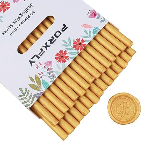 30 Stück 7mm Siegel Wachs Sticks für Klebepistole, PORXFLY Mini-Siegelwachsstäbe, ideal für Karten, Umschläge, Hochzeitseinladungen, Geschenkverpackungen, Weinpakete (Glod)