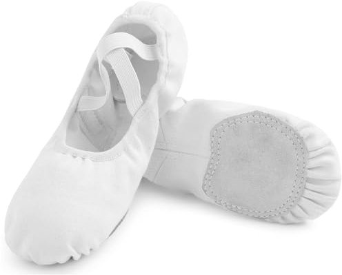 Uniuni Elastische Ballettschuhe Mädchen Ballettschläppchen Damen Geteilte Ledersohle Schläppchen Kinder Leichte Gymnastikschuhe Ballett Tanzschuhe Ballerina Tanzschläppchen Weich Faltbar Weiß 36