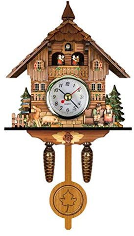 Mrisata Horloge à Coucou en Bois Traditionnelle avec Pendule en Bois Antique, Grande Horloge Murale Vintage pour Salon, Maison, Cuisine,Coucou d'oiseaux à l'heure,Pendule à Coucou de la Forêt
