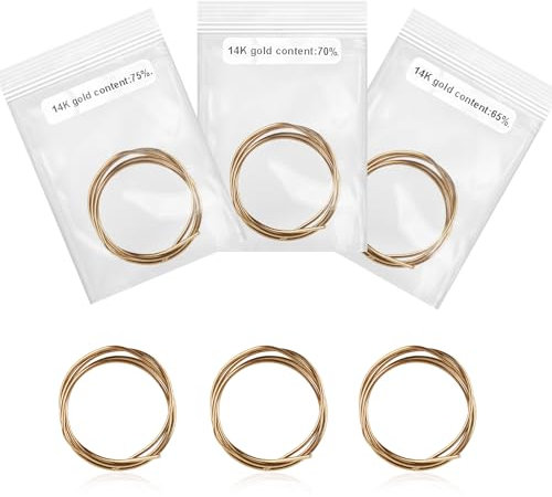 3pcs Fil a Souder Or 14K pour Bijoux, 16cm Soudure Or Bijoux Etain a Souder Doré Flux de Soudure Electronique pour Réparation de Bijoux, Plomberie (Température de Fusion 718 °C, 738°C, 788°C)