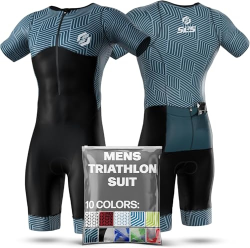 SLS3 Triathlon Suits Mens - Aerodynamic Sleeved Tri Suit Men – Lightweight Trisuit with Premium FX Fabrics - 2 Pockets (Carbon Teal, Medium)