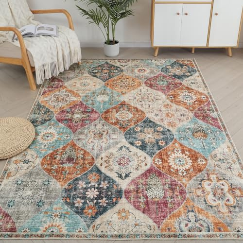Xfrog Matta blommor boho halkfri tvättbar matta liten ultramjuk antik matta vardagsrum låg lugg ytmatta för vardagsrum, sovrum, barnrum 200 x 300 cm