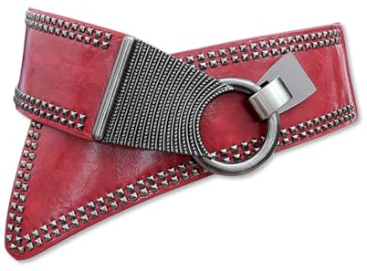 LumiSyne Cinturón Elástico Ancho Para Mujer Punk Remache Cinturón Cinturón De Cuero Pu Hebilla De Gancho Oblicua De Metal Cinturón De Cintura Vintage Cinturones De Cincha Para Vestido Camisa Abrigo
