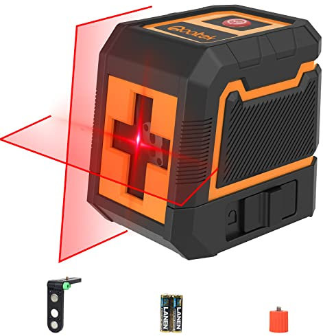 Qooltek Self-Leveling Laser Level, Horizontal Vertical Cross Line Laser Red Beam with Magnetic Bracket for 360° Rotation, IP54 for Indoor Outdoor, Includes 2 AA Batteries
