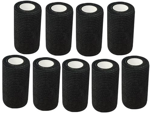 ANAMPION 9 Rotoli 7.5cmX4.5M Benda Elastica Coesiva Non Tessuti Bende Elastiche Bendaggio Adesiva Coesiva Nastro Bendaggio Sportivo per Mani, Piedi, Ginocchia, Braccia (Nero 9)