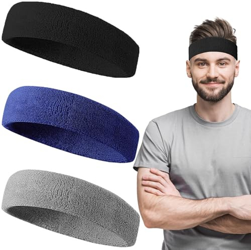 Fascia Sportiva 3 Pezzi Fascia Sportiva per Uomini Donne Fascia Sudorazione Sport Elastica Fasce Sportive in Cotone Sport per Fitness Esecuzione Jogging Yoga Bicicletta (C)