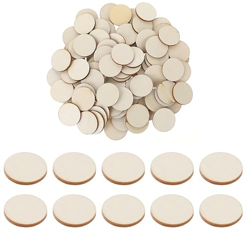 JIYIN 100 Pcs 2.5CM Unfinished Wood Circle Disc for Crafting, Round Blank Wooden Disc Cutout Ornaments for Painting Writing Carving Letter Decoration DIY Craft Art Supplies 2.5mm Thick