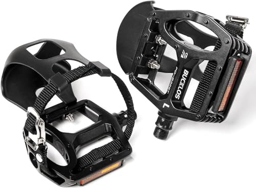 AEYINO Fahrradpedale mit Zehenkörben und Riemen – Zehenklammerkörbe Kompatibel mit Rennrädern/Peloton/Mountainbikes/MTB/Fahrrädern – Zehenklammerpedale für breite Schuhe Indoor- und Outdoor-Radsport