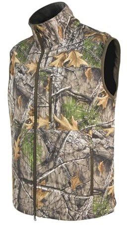 FYRTA Chaleco Caza Hombre, Invierno Camuflaje Chaleco de Caza con Forro Polar, viento, Impermeable Otoño Sin Mangas Chalecos Ligero con Cremallera y Bolsillos para Caza, Pesca