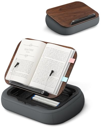 Viozon Book Holder for Reading in Bed,with Storage,Lap Desk,for A3~A5 Book&7~15 Tablet/Laptop,Beanbag Reading Pillow,Page Holder, Multi-Angle Book Stand for Hands-Free Reading,Book Reader Gifts