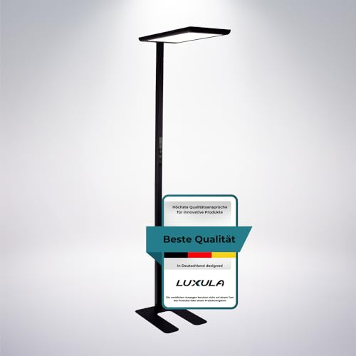 LUXULA Büro Stehlampe LED, dimmbar, CRI>98 Vollspektrum, UGR<16 blendfrei, RG0 Blaulichtfilter, 4000K Neutralweiß, 2x 50W Uplight und Downlight, 7000lm, schwarz - Tageslichtlampe Büro Stehleuchte