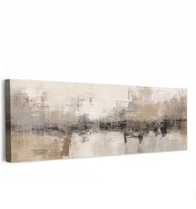 MuchoWow© Bilder Groß 120x40 cm Wohnzimmer Deko Modern Wandbild XXL Kunstdruck auf Leinwand Bild Schlafzimmer über Bett Room Decor Geschenke Moderne Kunst - Abstrakt - Beige