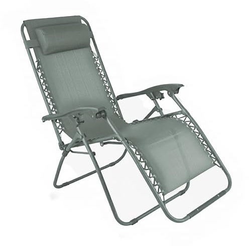 Oviala Fauteuil Relax de Jardin en Acier et textilène inclinable Vert Gris