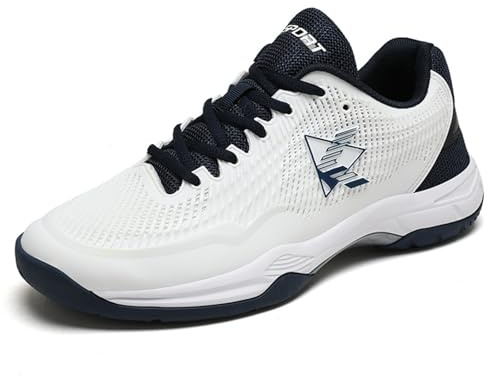 Wizeny Scarpe da Tennis Antiscivolo Scarpe da tennistavolo da Uomo Scarpe da Squash Traspiranti per pallavolo Badminton,White Dark Blue,44 EU