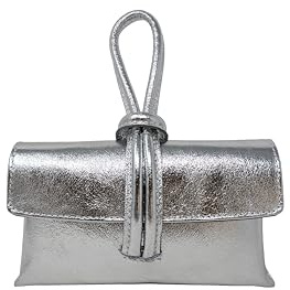 Chicca Borse Borsetta Pochette da Donna in Pelle Dollaro (Argento)