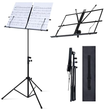 Fineway Heavy Duty Folding Music Stand - Adjustable Music Stand for Sheet Music Stand with Carry Bag, Metal Tripod Base, Portable Book Holder for Practice & Performance