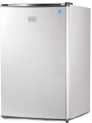 BLACK+DECKER 4.3 Cu. Ft. Compact Refrigerator, ENERGY STAR Certified, Single Door Mini Fridge with Chiller Compartment, Personal Fridge for Home or Dorm Room, BCRK43V, Stainless Look