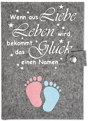 Goldi-Design mutterpass schutzhülle Wenn aus Liebe mit extra Fächern und Verschluss aus 100% Wollfilz - grau meliert