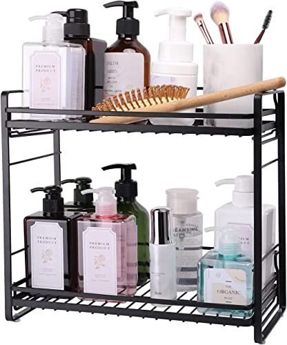 zccz Organizador de baño de 2 niveles, estante desmontable de pie para almacenamiento, soporte de cosméticos, bandeja de tocador, especias para cocina, organizador versátil y práctico para encimera