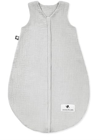 Julius Zöllner Sommerschlafsack Musselin 0,5 TOG Gr. 56/62 | 100% Baumwollmusselin | Oeko-TEX Standard 100 | grau