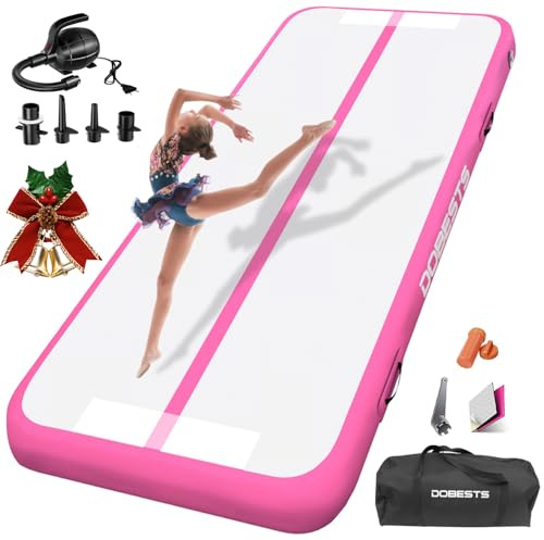 DOBESTS Air Track Tapis de Gymnastique Gonflable, Air Floor Mat, 10cm / 20cm Haut Tapis Entraînement, Tapis de Gymnastique 2/3/4/5/6 m, Gym Tumbling avec Pomp a air (rose, 300x100x10 cm)