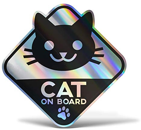 Erreinge® Adesivo Olografico 10 cm Gatto a Bordo Cat on Board Sticker stampato per Auto Moto Parete Paraurti Computer Portatile Bagagli Biciclette