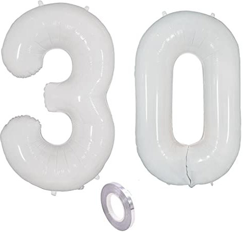 Weiß Luftballons Zahl 30. Geburtstag deko frau mann,Zahlen Ballon 30 Geburtstag deko, 40 Zoll Heliumballon 30 jahre Geburtstagsdeko frauen männer Aufblasbar Helium Folienballon 30 Weiß（30）
