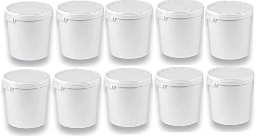 Silplast 10 x 30 Liter Eimer mit Deckel weiß 10 Stück, stapelbarerer Milch-/Vorratseimer, Honigeimer Kunststoffeimer Lebensmittelfreigabe, Lebensmittelechte Behälter, Leereimer für Mehl, Wassereimer