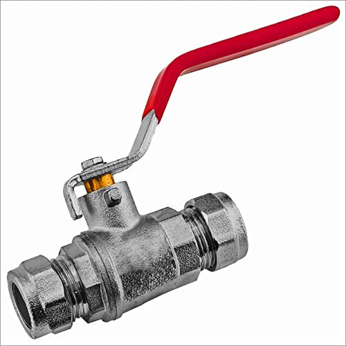 Kugelhahn aus Messing mit Hebelgriff rot mit Klemmring Verschraubung für Kupferrohr Außendurchmesser 22 mm Klemmverschraubung Schraub Fitting für Kupfer CU Rohr Verbinder Muffe Bogen