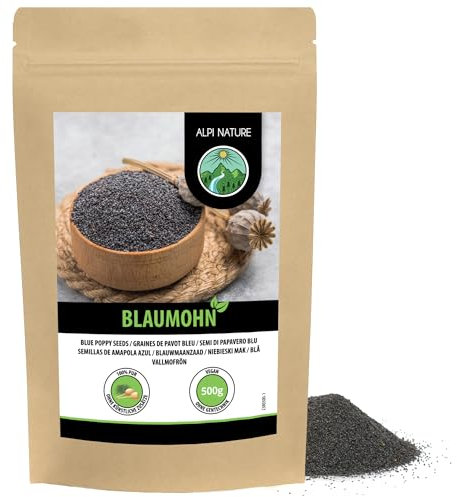 Alpi Nature Mohnsamen 500g, Blaumohn Samen ganz, Mohn Samen ganz zum Backen und Mohnkuchen