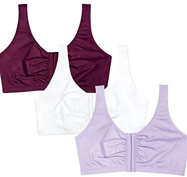 Fruit of the Loom Women's Front Close Builtup Sports Bra, Opaque, Lilac Whisper/White/Purple Velvet, 40 (Pack of 3)