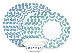 Corelle Vitrelle Glas-Geschirr-Set, splitter- und rissfest, dreilagiges Glas, 12-teiliges Geschirr-Set, Nordkiefern