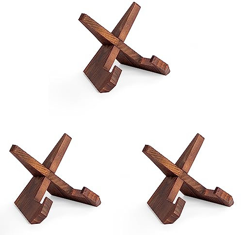 ANBOXIT Support Assiette Decorative, Porte Assiette, Support Assiette en Bois, Presentoir Livre Cadre Photo de Table, Mini Chevalet - 12 cm (3 Pièces)