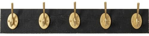 Kare Design Wandgarderobe Classico, Schwarz/Gold, Garderobenleiste mit 5 Kleiderhaken, Hakenleiste für Flur, Schlafzimmer, Garderobe, Massivholz, Stahl, 12x60x9 cm (H/B/T)