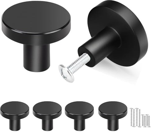 Misuyue 4pc Black Drawer Knobs, Cupboard Handles Knobs Black Round, Cabinet Knob Made of Stainless, 30mm Small Door Knob for Wardrobes, Kitchen, Furniture