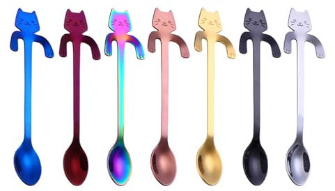 7 cucharas con forma de gato, cuchara de cola, cucharilla de café, cucharilla de gato, cuchara para gatos, cuchara de café con leche, cuchara novedosa, regalo para gatos