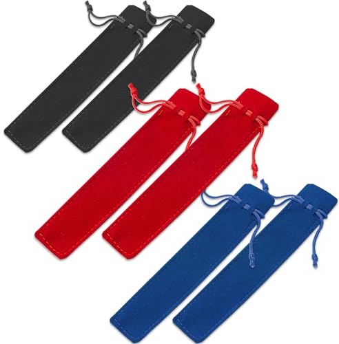 ZXCHOME 6 Pezzi Astucci per Penne in Velluto, Astuccio Singolo per Penne con Coulisse, per Matite Penne Marcatori Materiale Scolastico (Blu, Nero, Rosso)